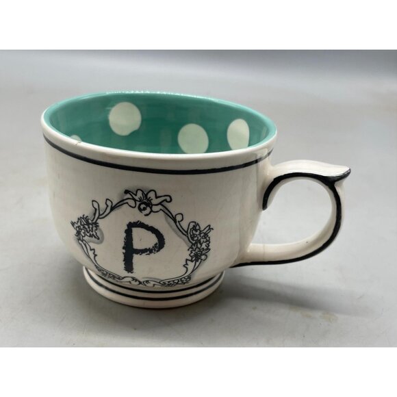 Katie mandy mug cup white blue dots stripes 3.5x5.5" READ - Picture 12 of 16